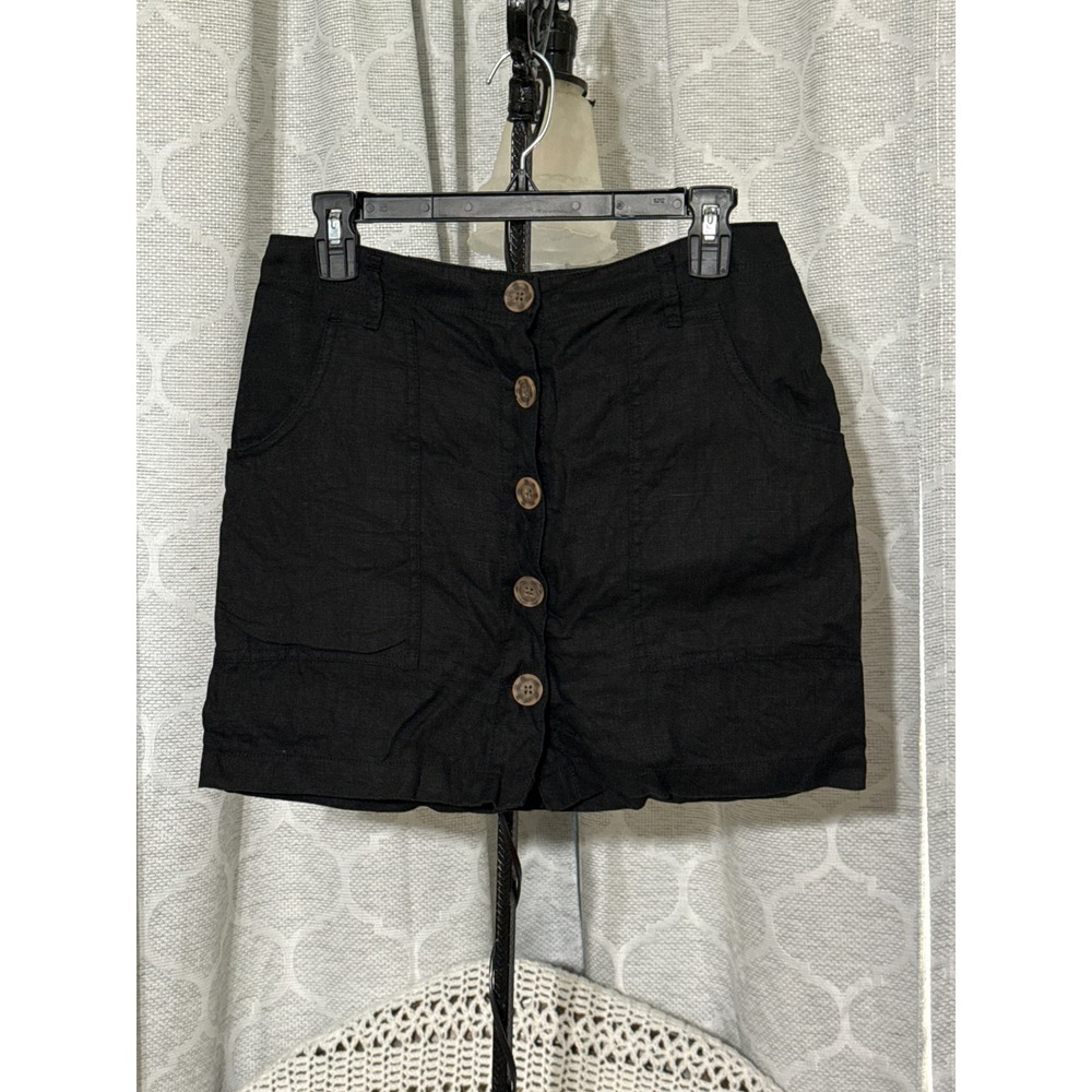 Sanctuary Black 100% Linen Button Front Mini Skirt Pockets Womens S